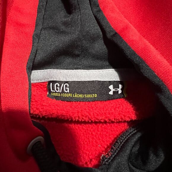 Under Armour UA Storm Men's Hoodie Large Loose Fit Cold Gear Red Silver - Picture 4 of 8